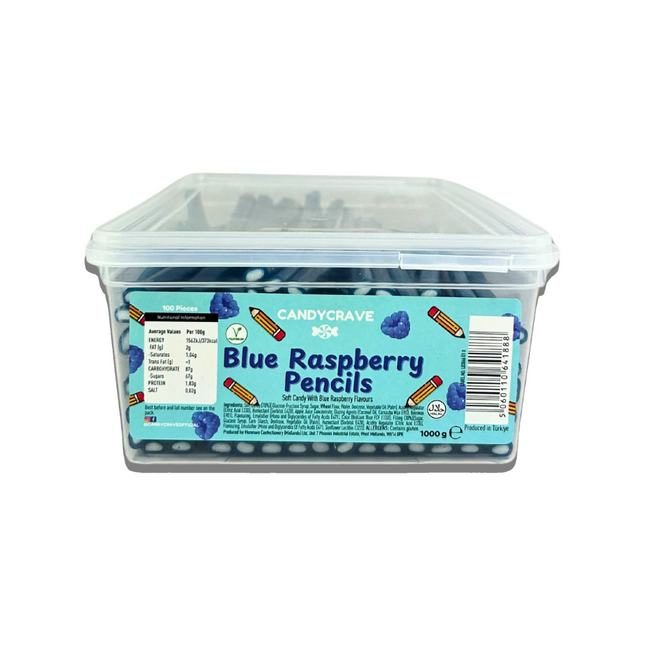 100 count soft fondant blue raspberry pencil sweets in bulk sweet tub